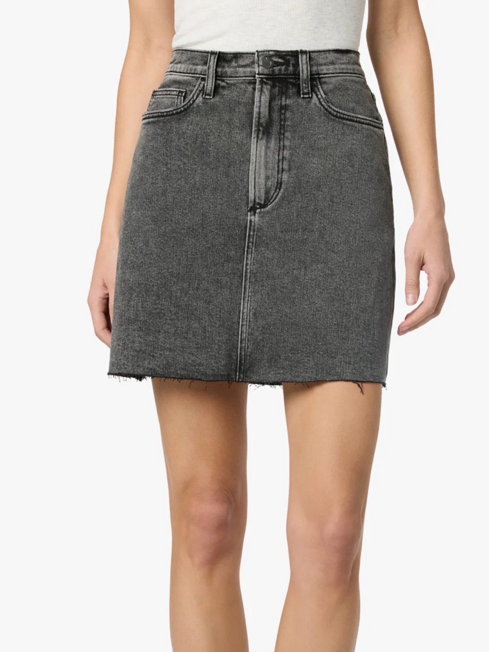 Joe's Jeans Charcoal Black Denim Mini Skirt with Frayed Hem